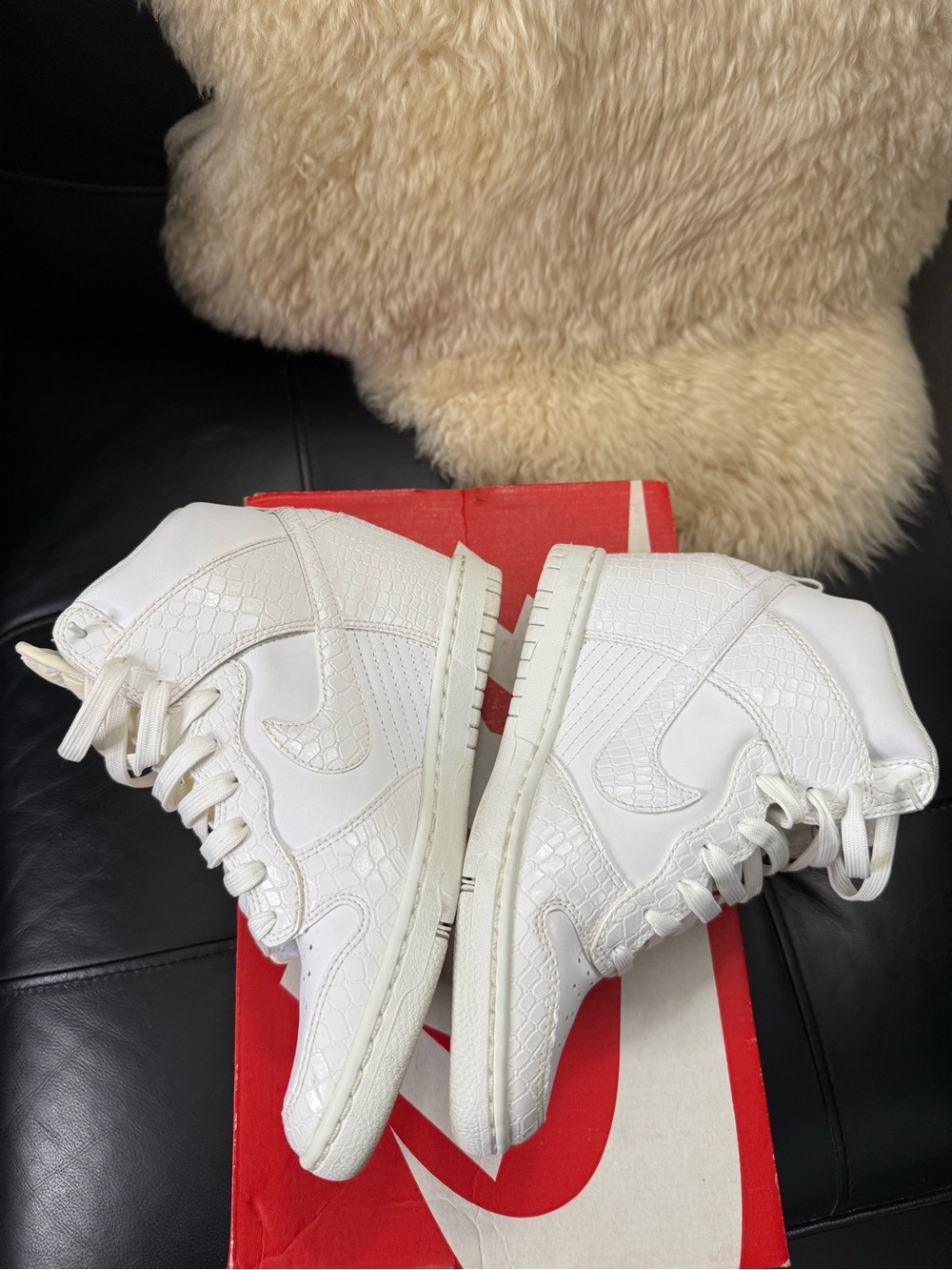 RARE Nike Triple White Croc Dunk Sky Hi Wedge Sneakers Japan Women’s 6.5 W/Box - Picture 4 of 8